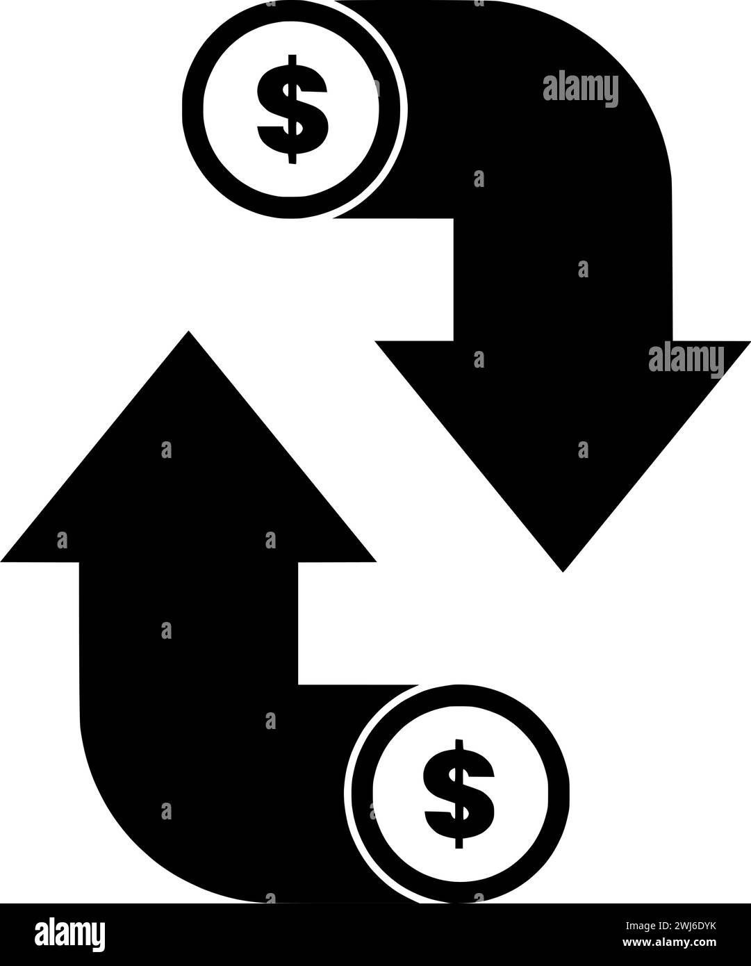 black arrow silhouette or flat trade illustration of money logo chart for line with stripes icon and stock shape growth as graph to business Stock Vector