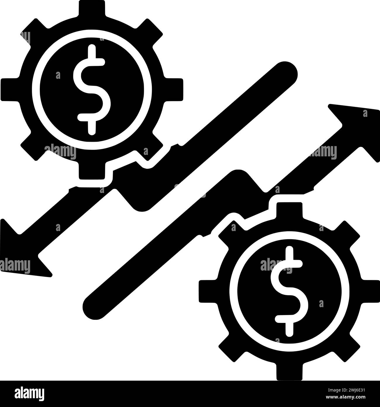 black arrow silhouette or flat trade illustration of money logo chart for line with stripes icon and stock shape growth as graph to business Stock Vector