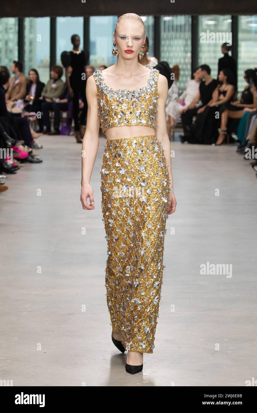 A model walks on the runway at the Carolina Herrera fashion show during ...