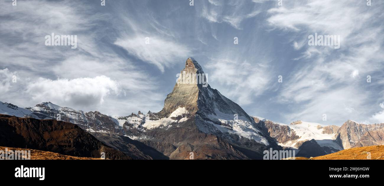 Gorgeous view of Matterhorn peak in Swiss Alps. Hight mountains range ...