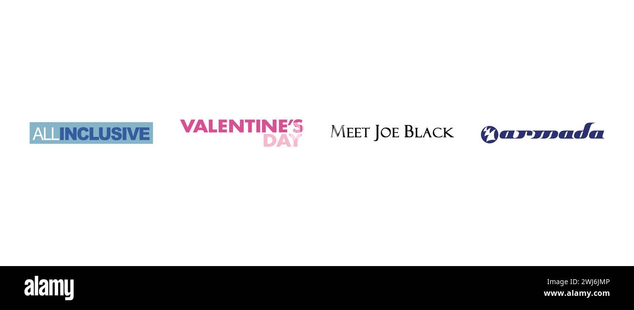 Meet Joe Black, All Inclusive , Armada, Valentines Day. Vector illustration, editorial logo. Stock Vector