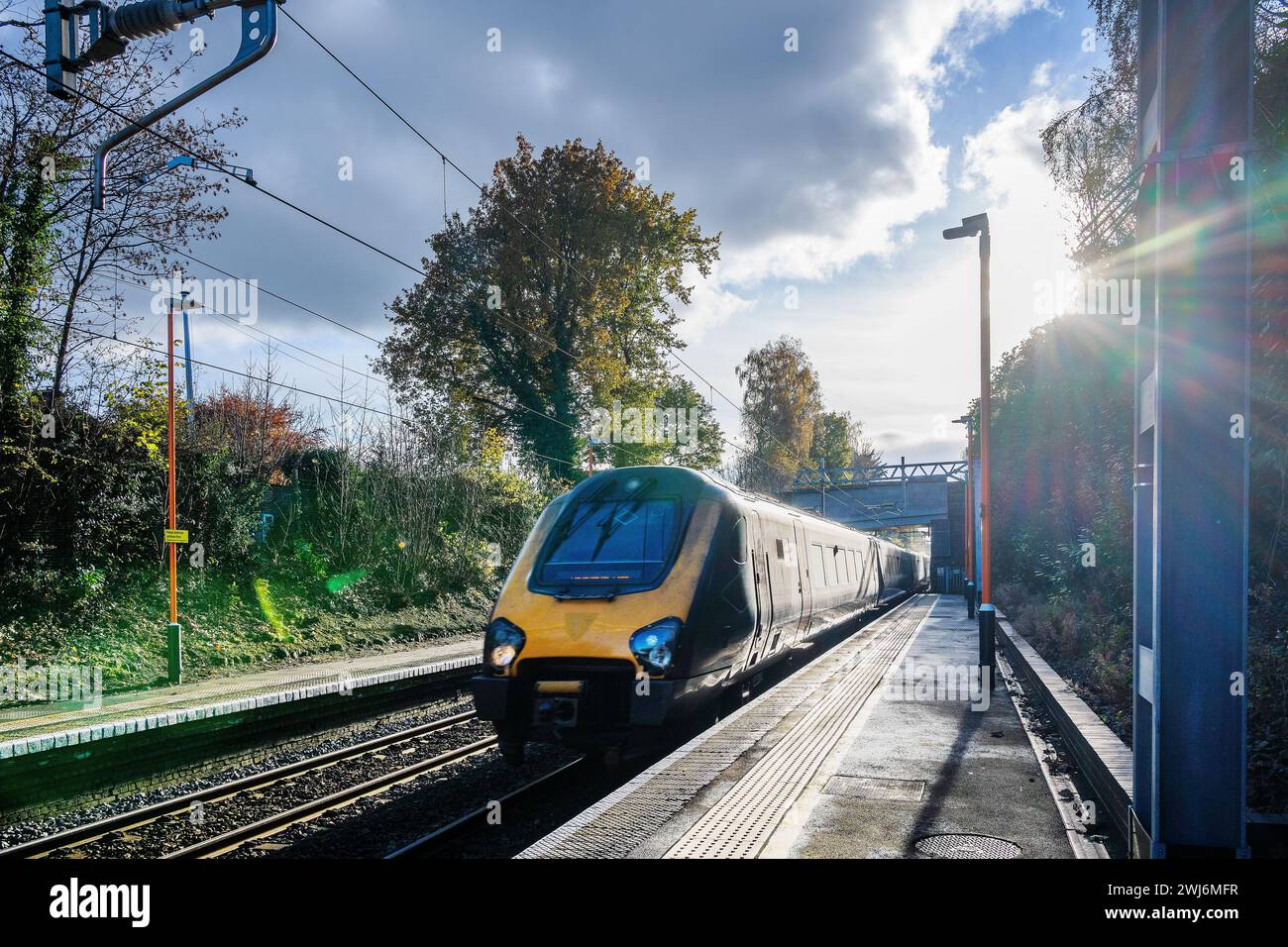 electric powered passenger commuter train barnt green station west midlands england uk Stock Photo