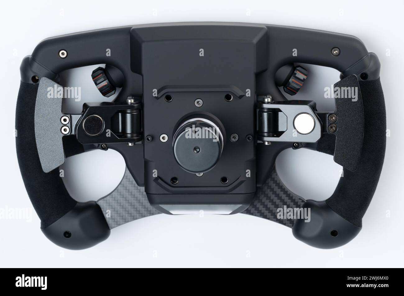 Back side of formula steering wheel with shifter isolated Stock Photo
