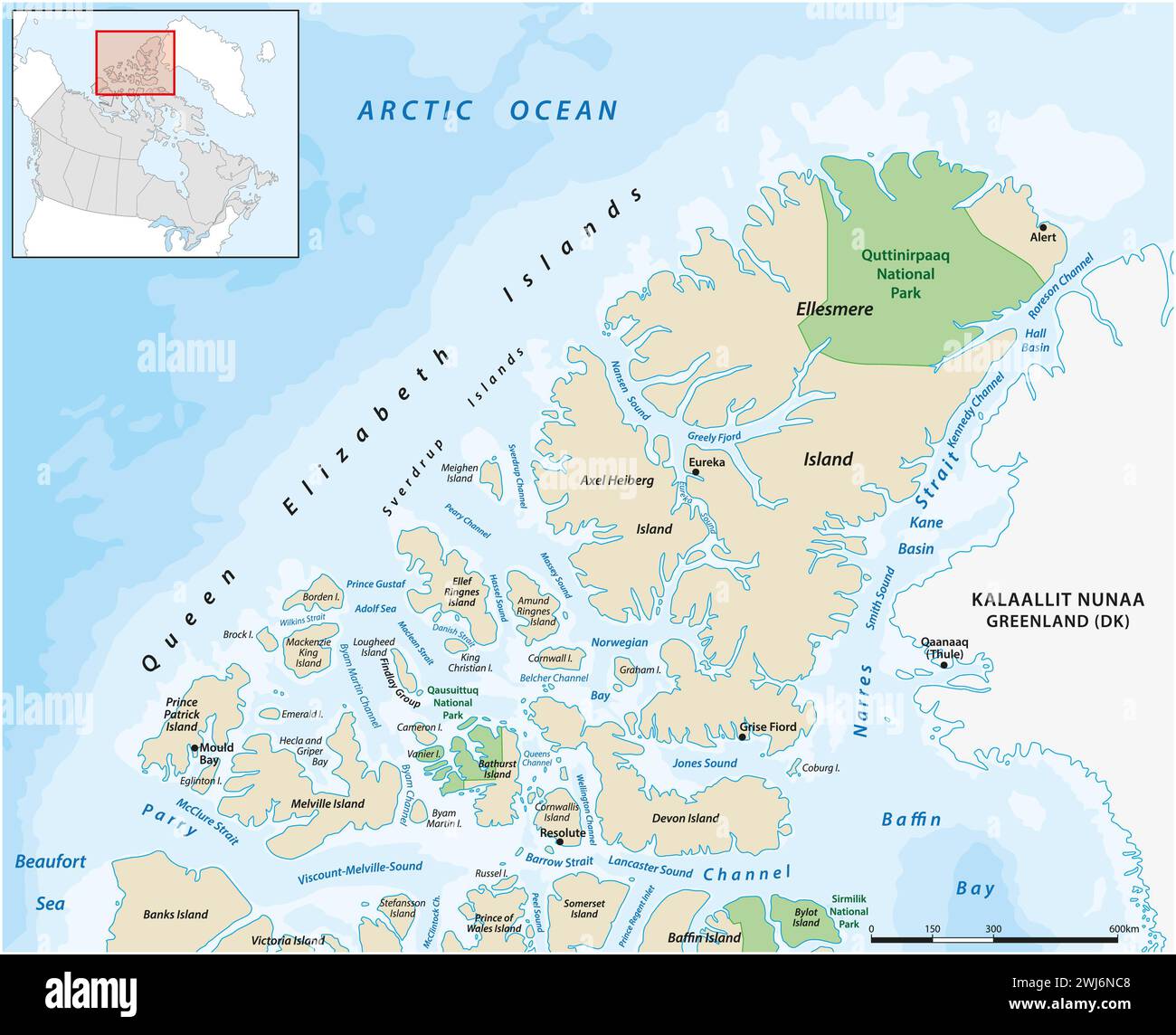 Vector map of the Canadian Queen Elizabeth Islands Stock Photo