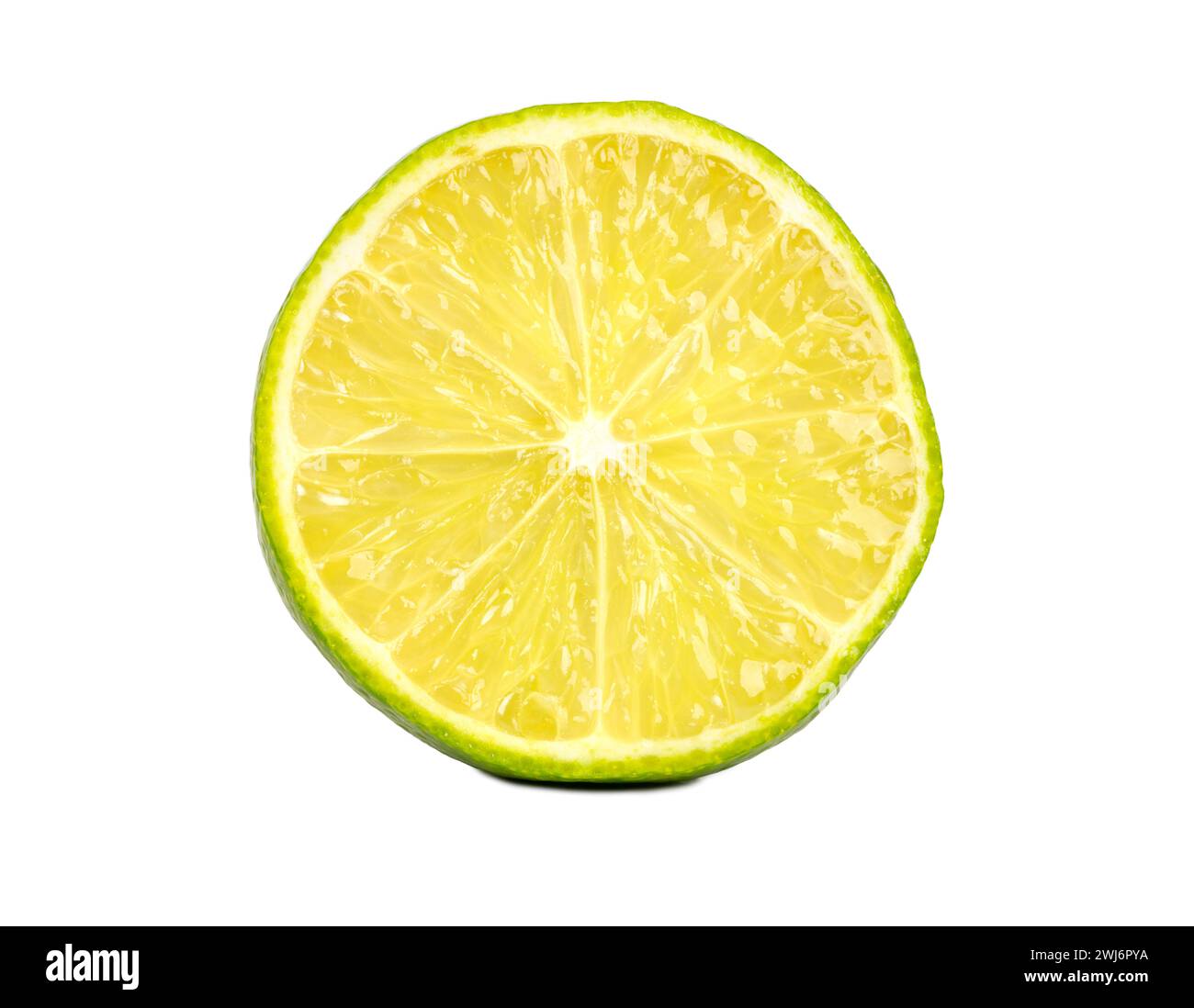 Juicy half of lime fruit close up isolated on white background Stock Photo