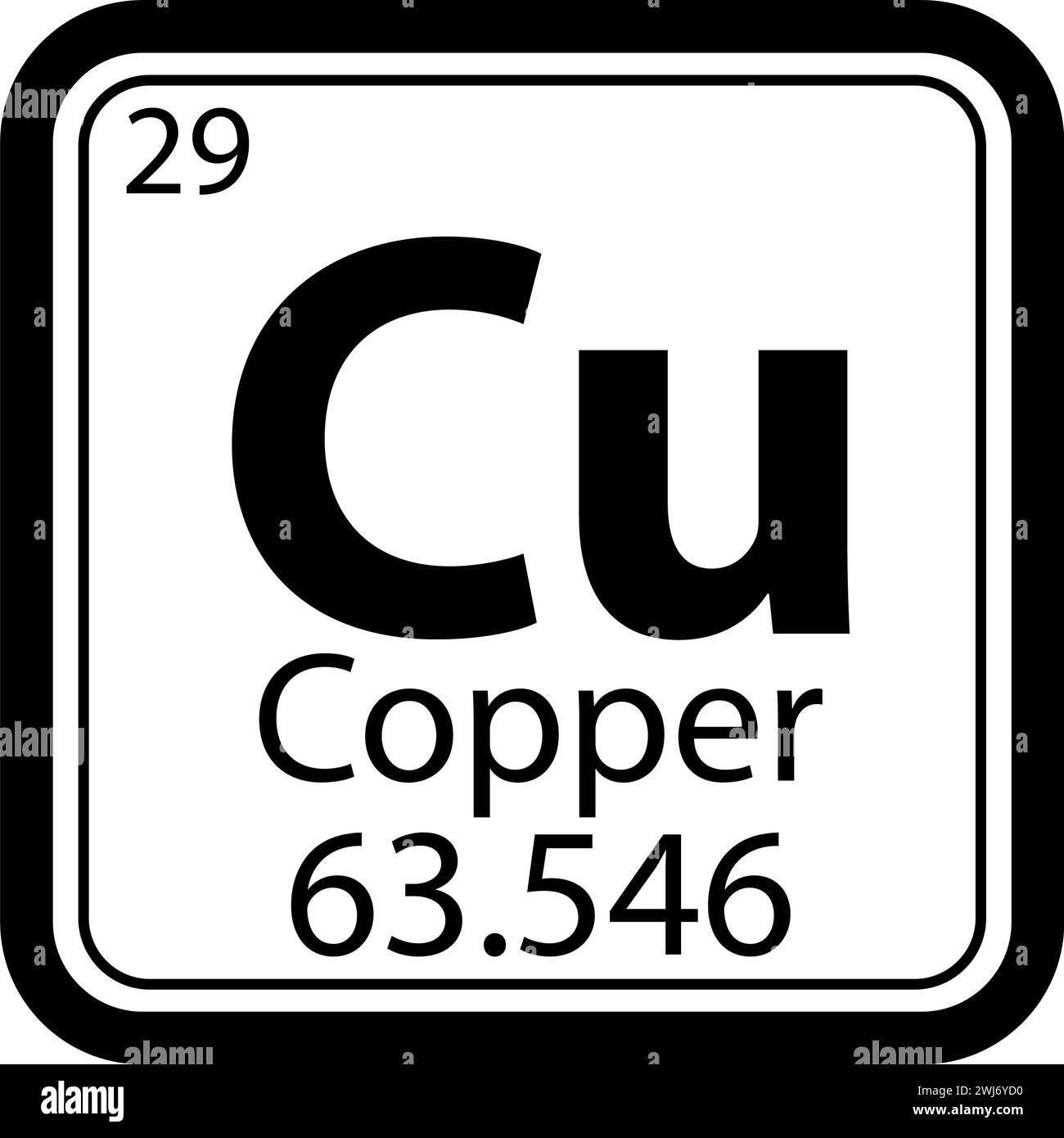 Copper Cu chemical icon. The chemical element of the periodic table symbol. atomic number sign. flat style. Stock Photo