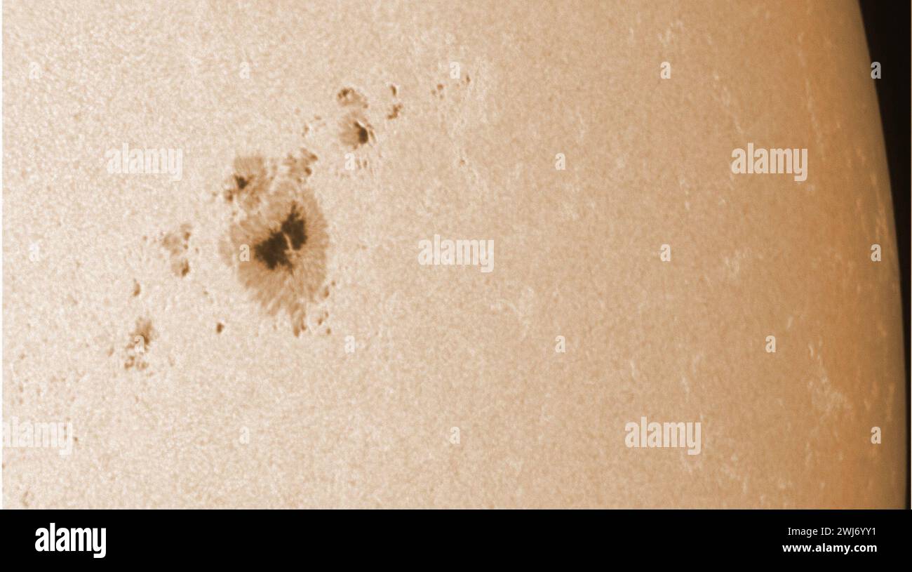 13 February 2024, Bavaria, Munich: The large sunspot region 3576 can
