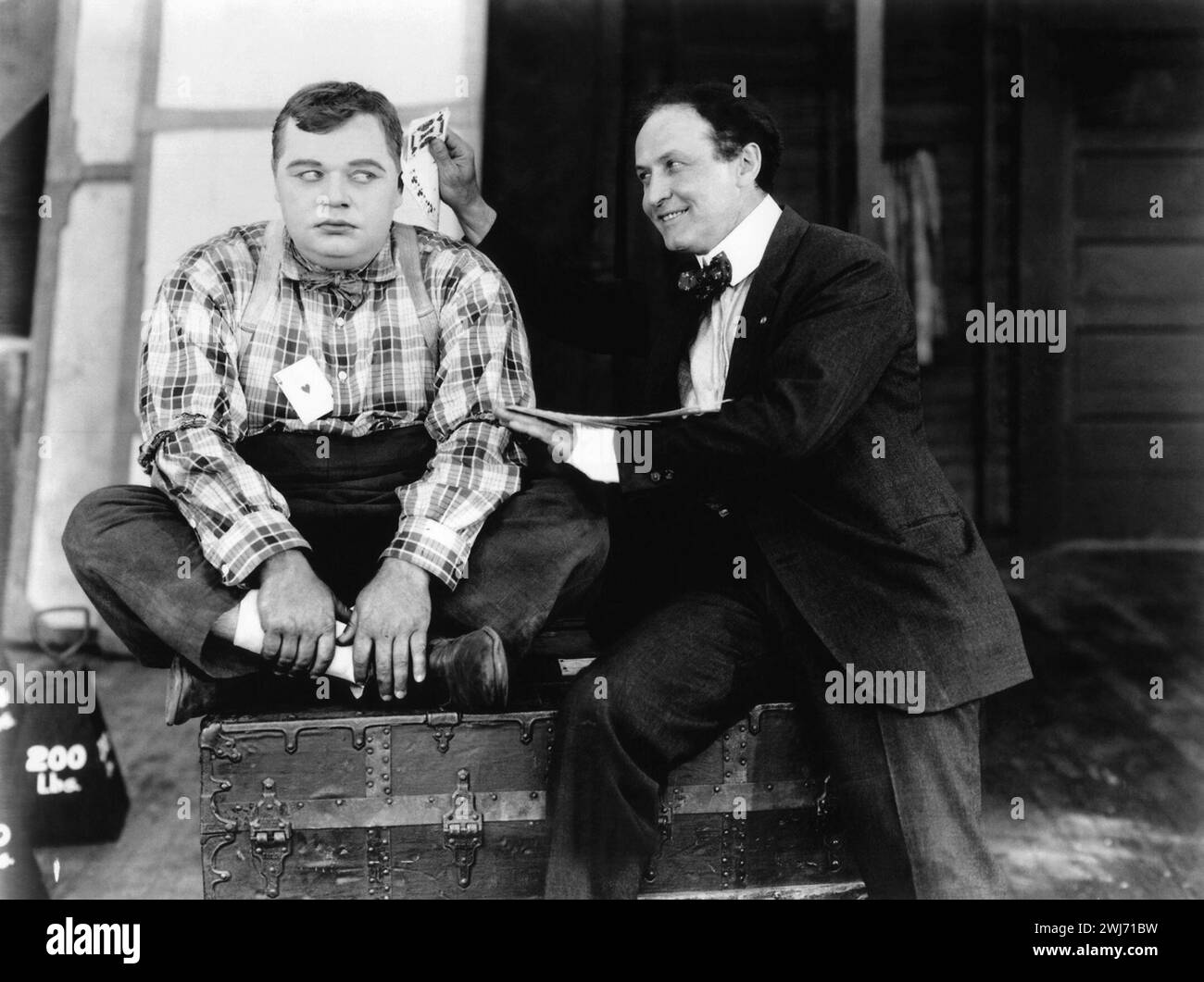 Roscoe 'Fatty' Arbuckle and Harry Houdini, publicity photo, 'Back Stage' (1919) Stock Photo