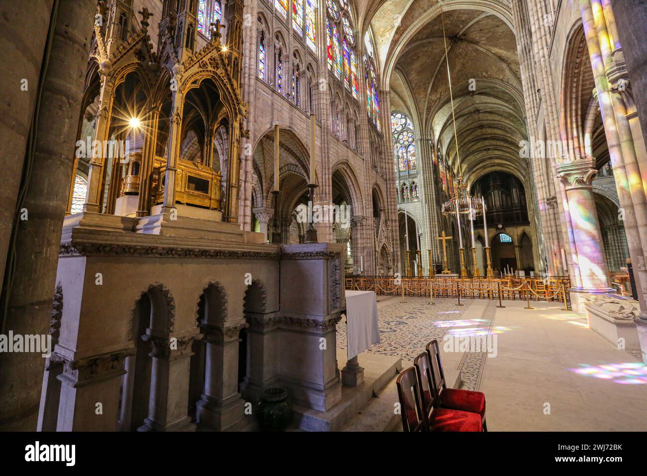 SaintDenis, France. Feb 13, 2024 Today, the new spire of NotreDame de Paris is visible in the