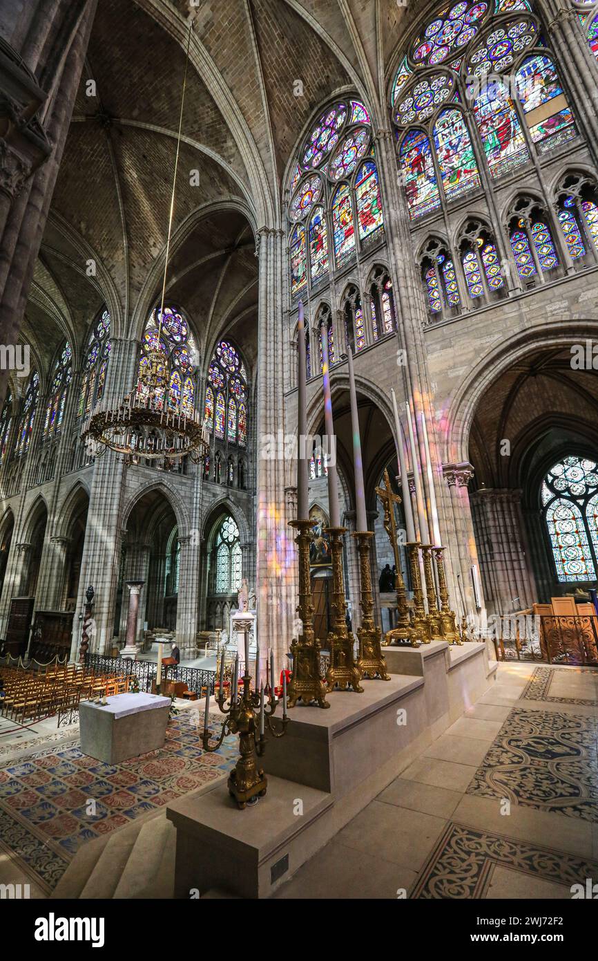 SaintDenis, France. Feb 13, 2024 Today, the new spire of NotreDame de Paris is visible in the