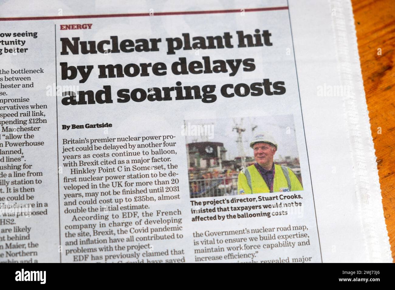 'Nuclear plant hit by more delays and soaring costs' i newspaper inews headline energy industry article 25 January 2024 London UK Great Britain Stock Photo