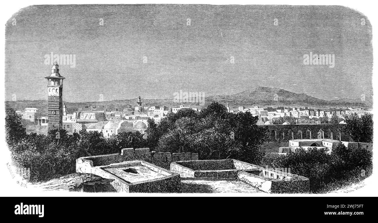 Early View over Hama Syria. Vintage Illustration or Engraving 1863 Stock Photo