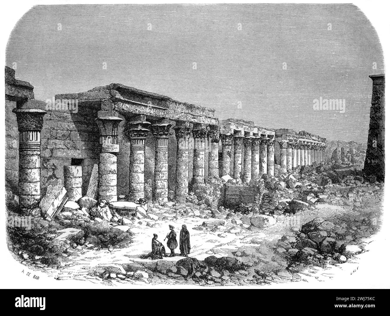 Philae Temple Complex, Aswan, Nubia, Egypt. Vintage or Historic Engraving or Illustration 1863 Stock Photo