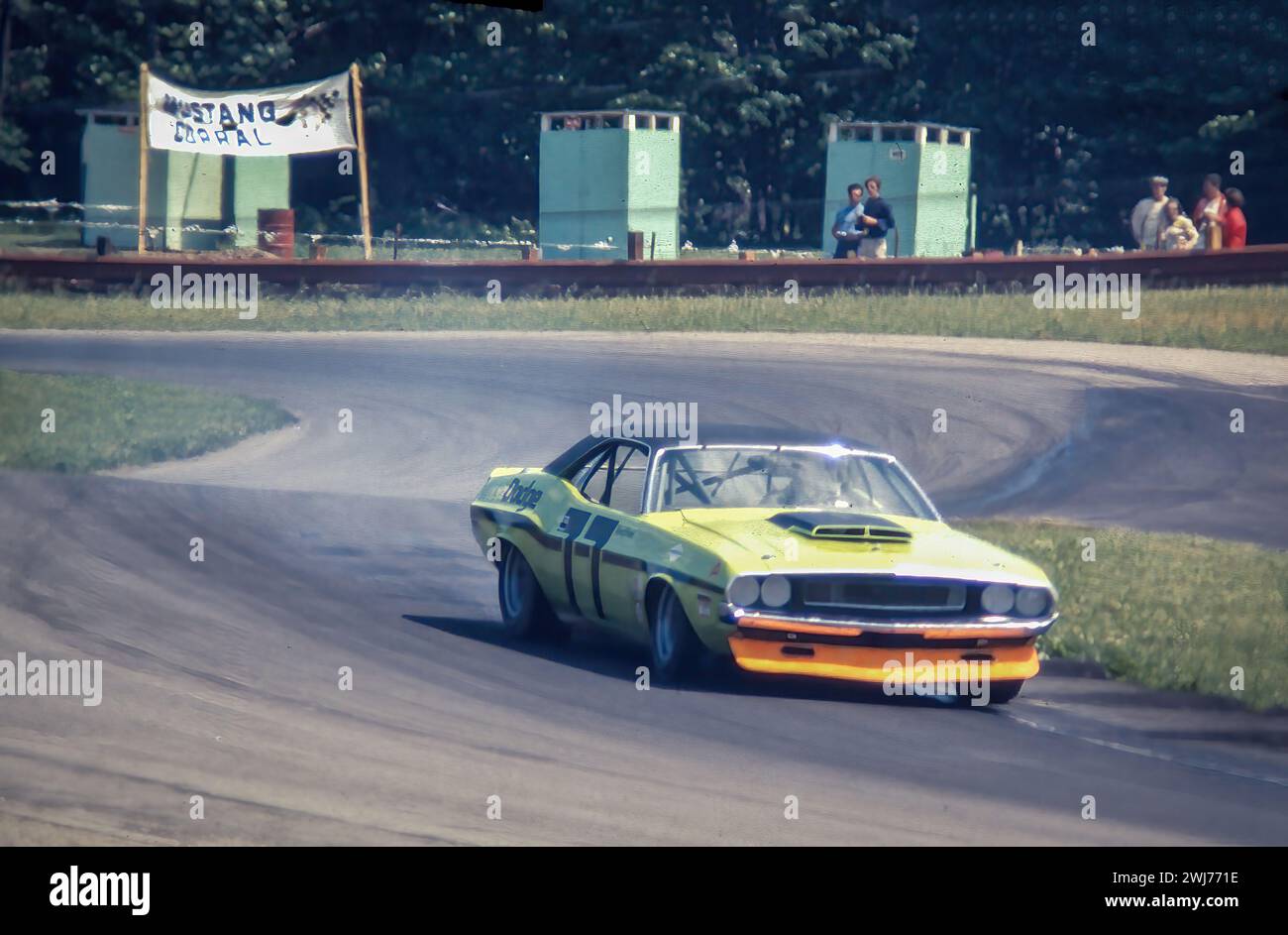 Sam Posey in a Autodynamics Dodge Challenger at the 1970 Mid-Ohio Trans-Am, started8th, finished 5th Stock Photo