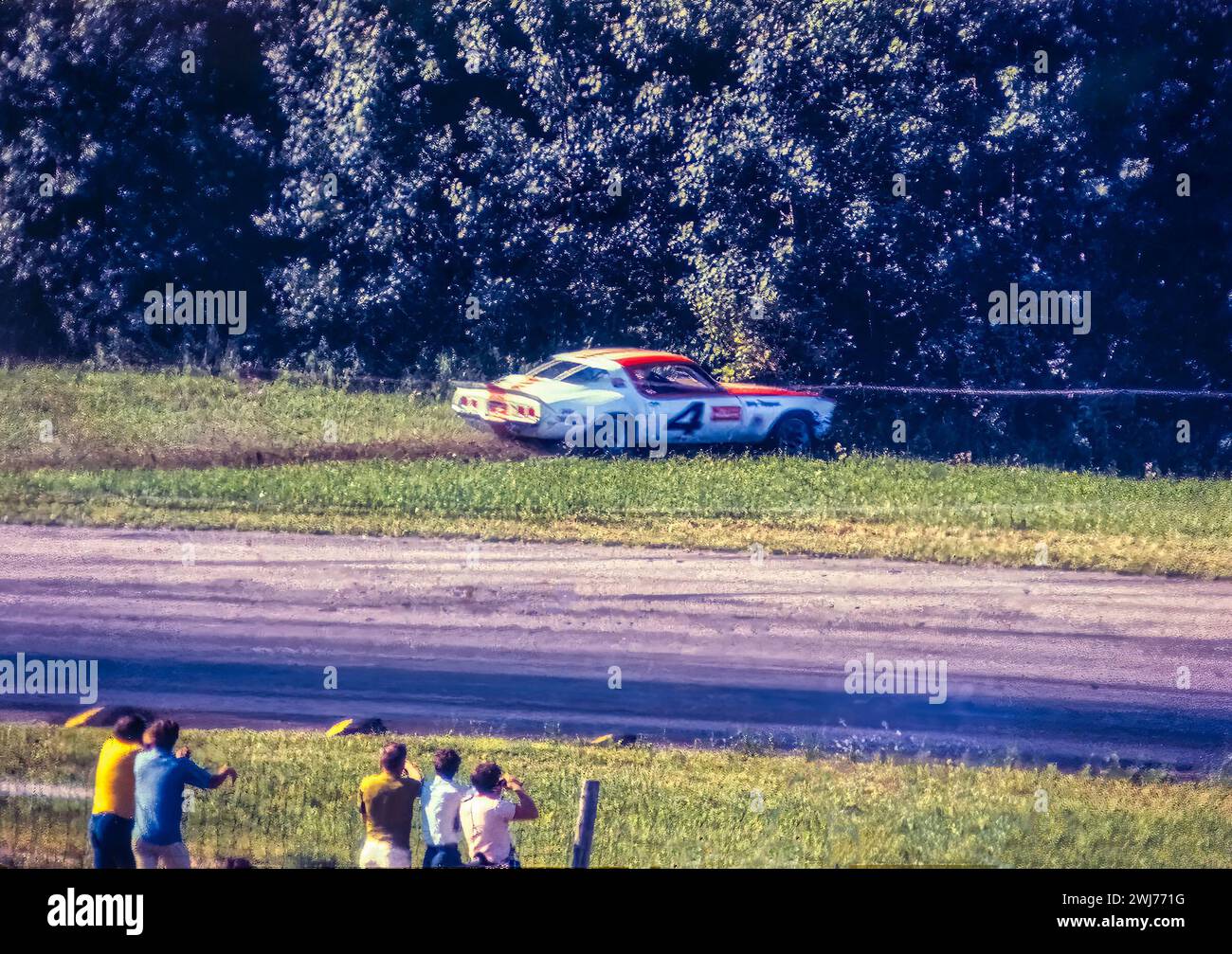 Jerry Thompson in a Owens-Corning Fiberglass Chevolet Camaro at the 1970 Mid-Ohio Trans-Am, did not start due to an accident in practice at the end of the straight at turn 7 Stock Photo