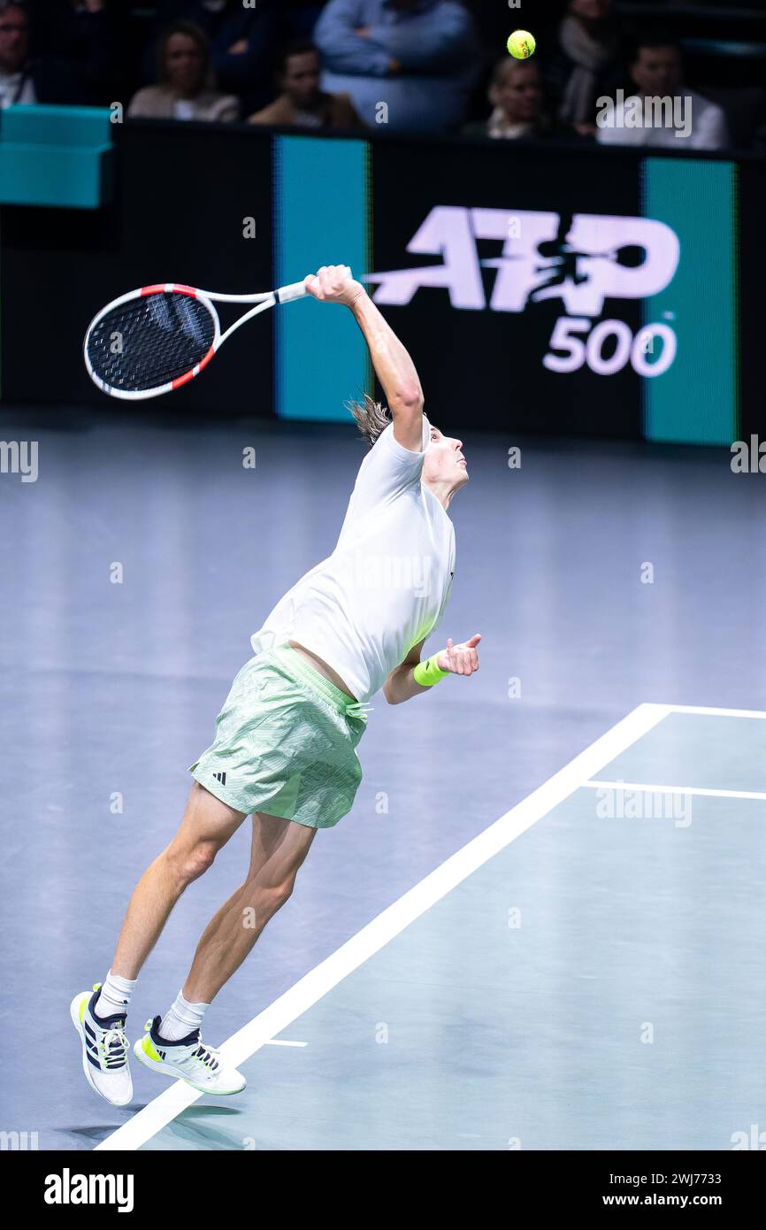 Rotterdam, Netherlands. 13th Feb, 2024. ROTTERDAM, NETHERLANDS - FEBRUARY 13: Alexander Shevchenko of Kazakhstan during Day 2 of the ABN AMRO Open 2024 at Ahoy on February 13, 2024 in Rotterdam, Netherlands. (Photo by Joris Verwijst/BSR Agency) Credit: BSR Agency/Alamy Live News Stock Photo