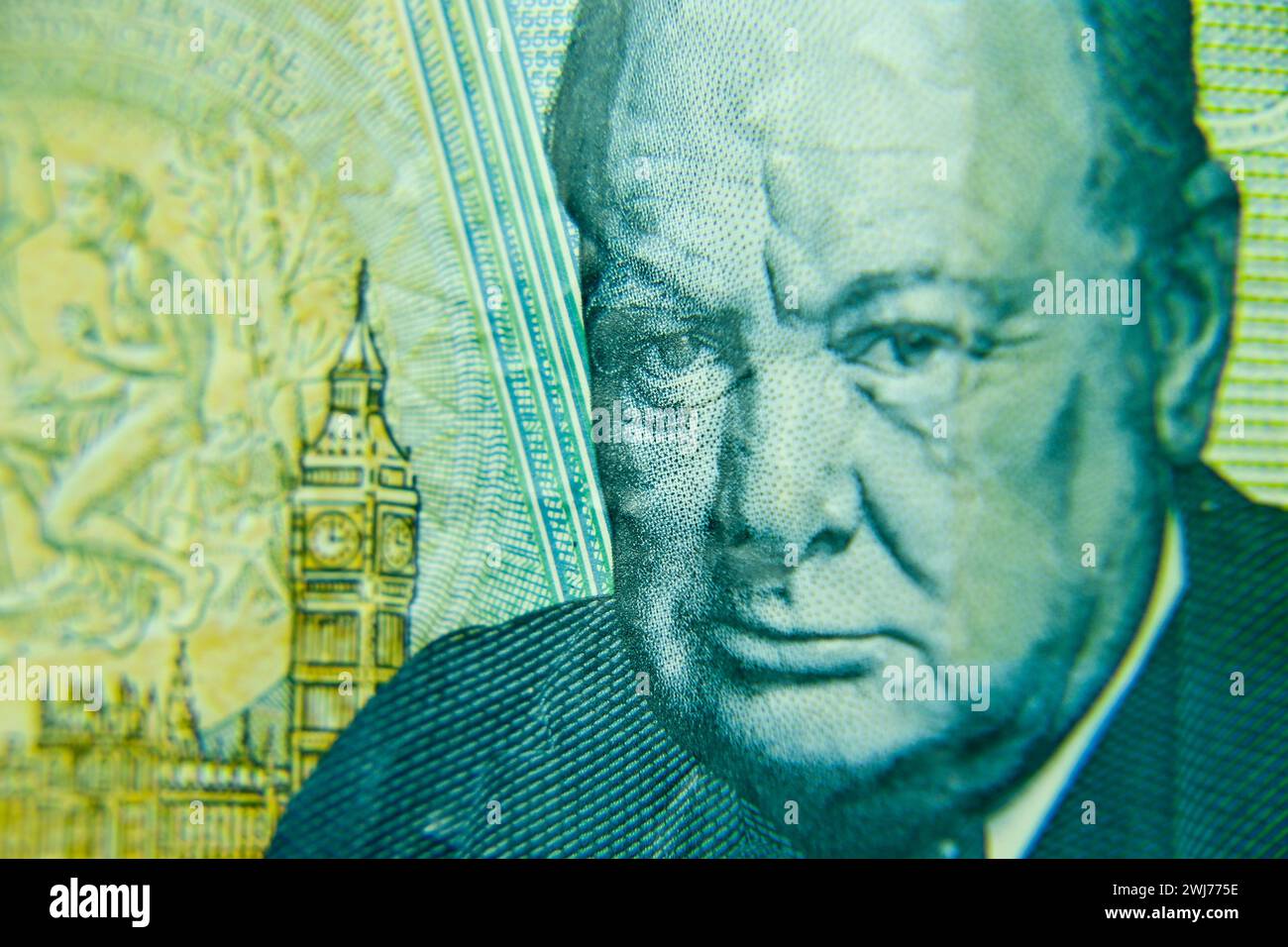 British five pounds sterling banknote closeup with selective focus ...