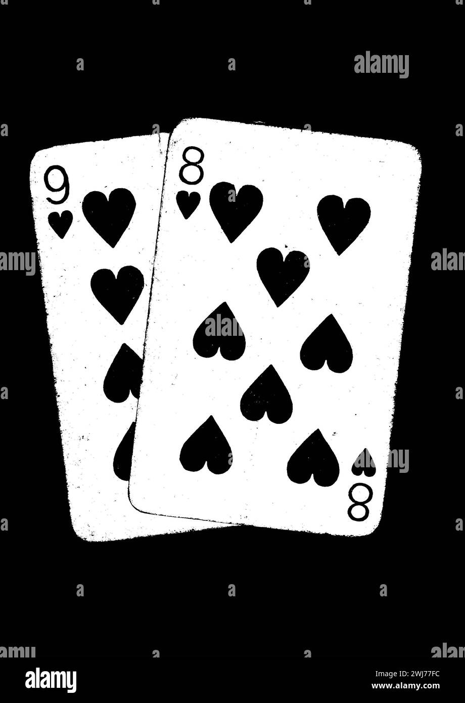 A pair of vintage playing cards in black and white isolated on a black background Stock Photo ...