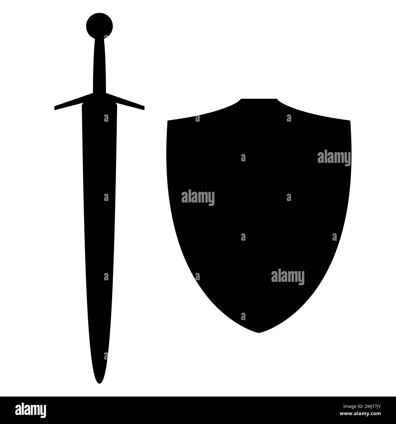 sword and shield icon silhouette, vector illustration isolated on a white Stock Vector