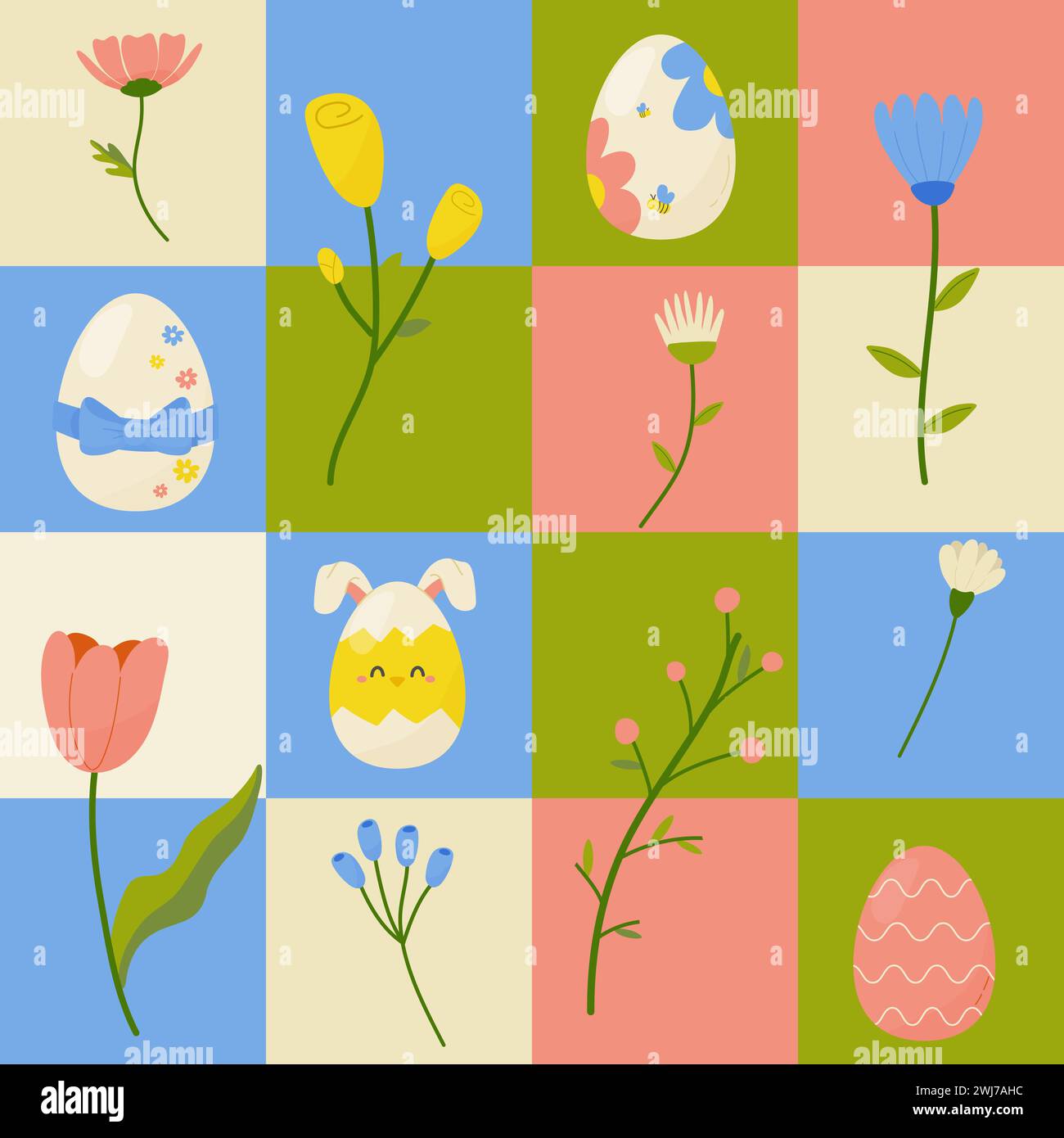 Seamless pattern easter eggs with different textures.  For your design, wrapping paper, fabric. Stock Vector