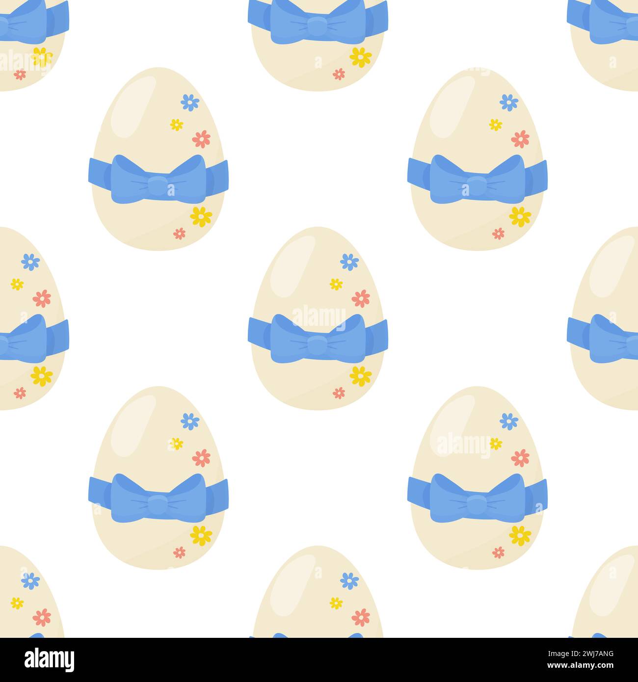 Seamless pattern easter eggs with blue bow. For your design, wrapping paper, fabric. Stock Vector