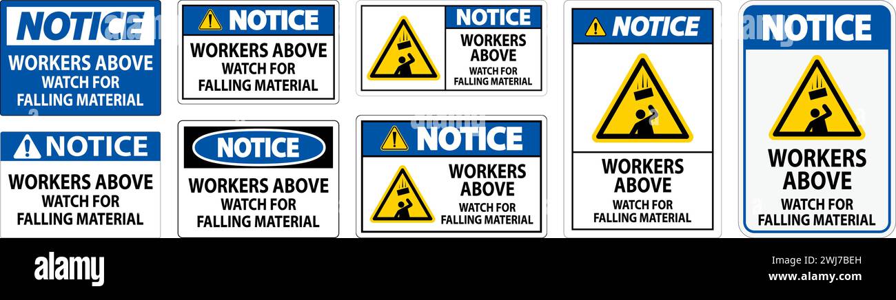 Notice Sign, Workers Above Watch For Falling Material Stock Vector ...