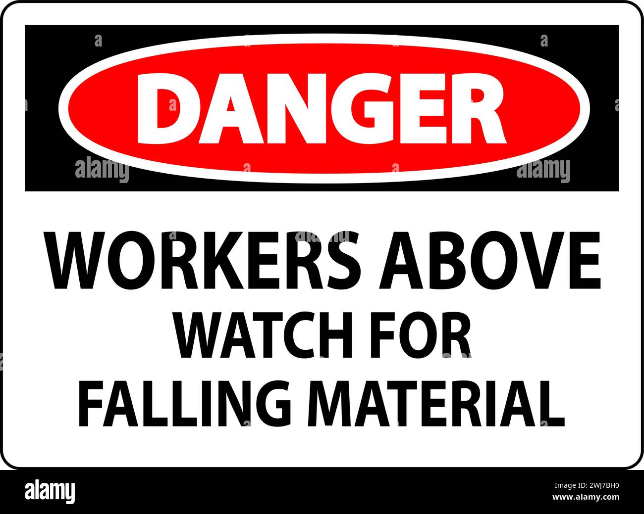 Danger Sign, Workers Above Watch For Falling Material Stock Vector