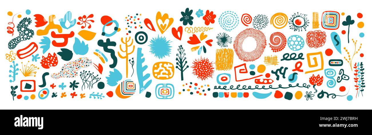 Set of abstract colored trend elements. hand drawing. Not AI, Vector ...