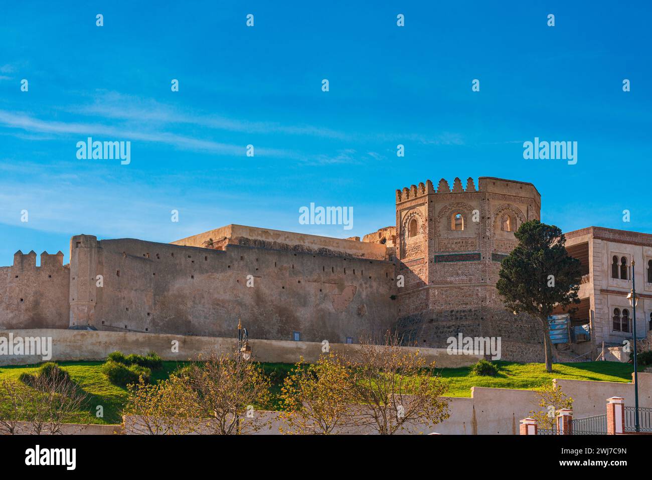 Exterior view of the kasbah of Tetouan, a historic landmark in Morocco ...