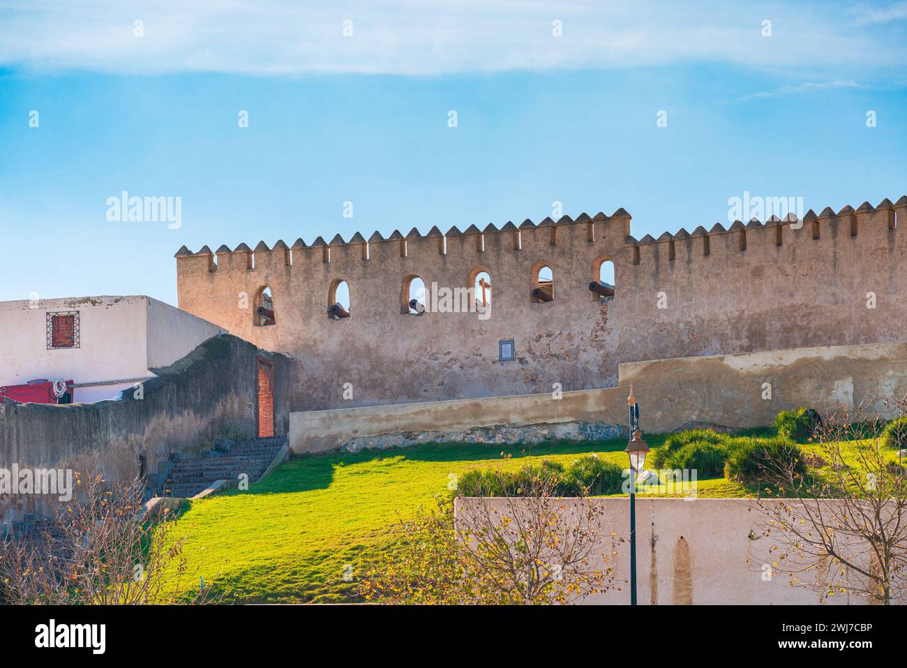 Exterior view of the kasbah of Tetouan, a historic landmark in Morocco ...
