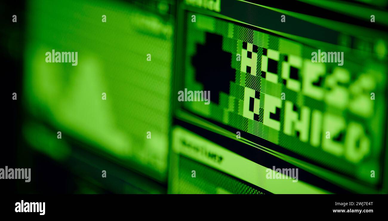 Close Up Of Code Data On Computer Screen For Bitcoin Cryptocurrency Trading Or Hacking Stock Photo