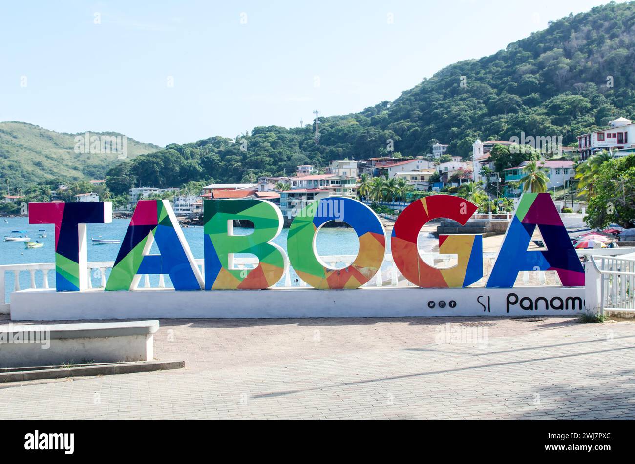 Welcome sign to Taboga Island in Panama Bay Stock Photo