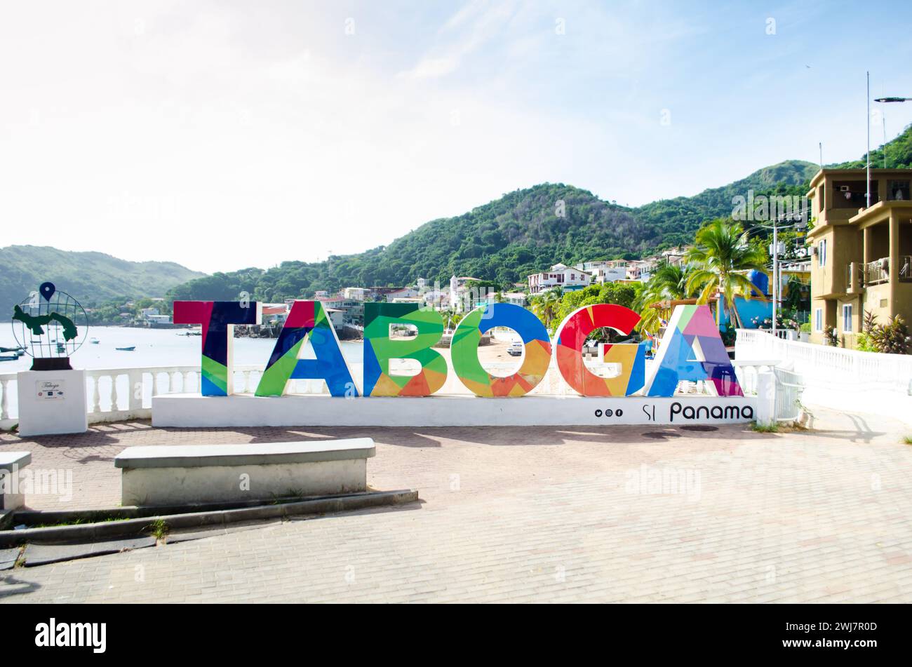Welcome sign to Taboga Island in Panama Bay Stock Photo