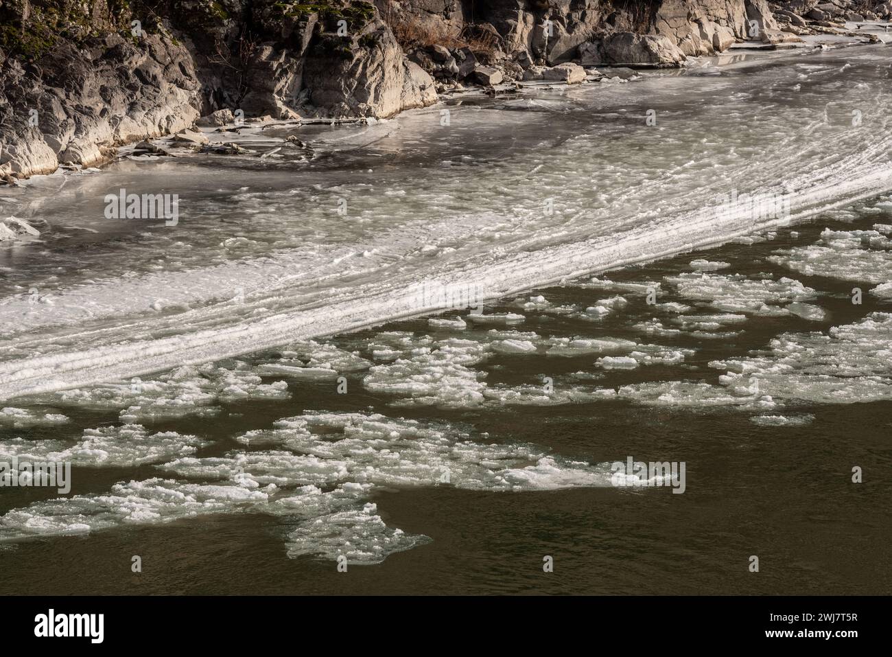 Ice flows on the Grande Ronde River in Southeastern Washington Stock