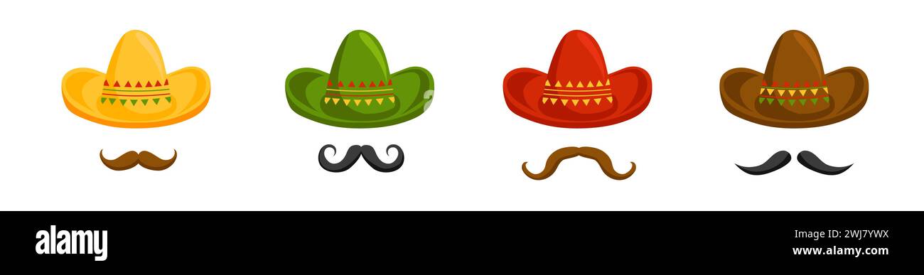 Mexican sombrero hats with mustache set Stock Vector Image & Art - Alamy