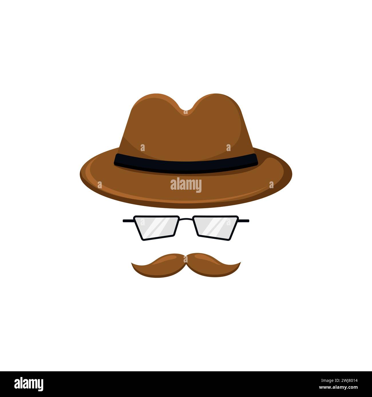 Private detective mask template. Hat with mustache and glasses of inspector character Stock Vector