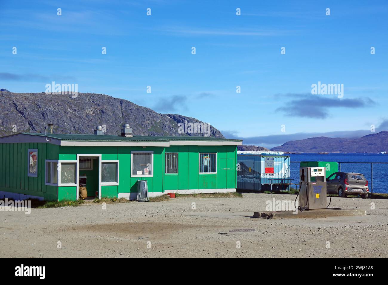Simple petrol station, Nanortalik, Greenland, Denmark Stock Photo