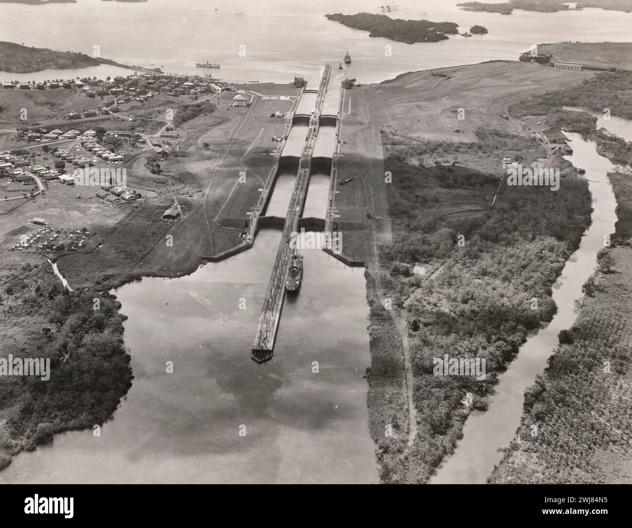 Aerial view of Gatun Locks, Panama Canal Zone, 1925 Stock Photo