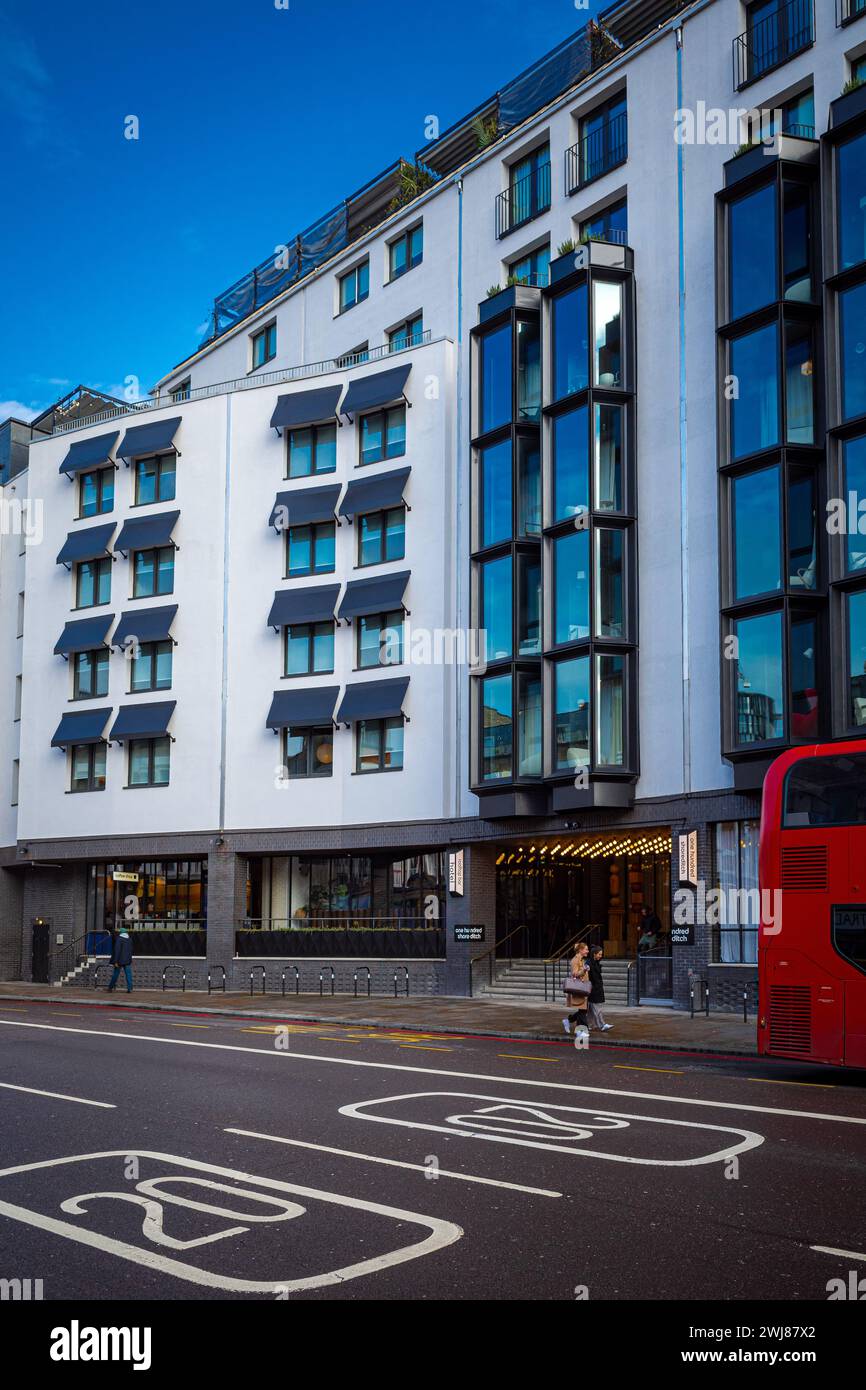 One Hundred Shoreditch London is a 258 bedroom independent hotel located at 100 Shoreditch, London. Formerly the Ace Hotel. Stock Photo