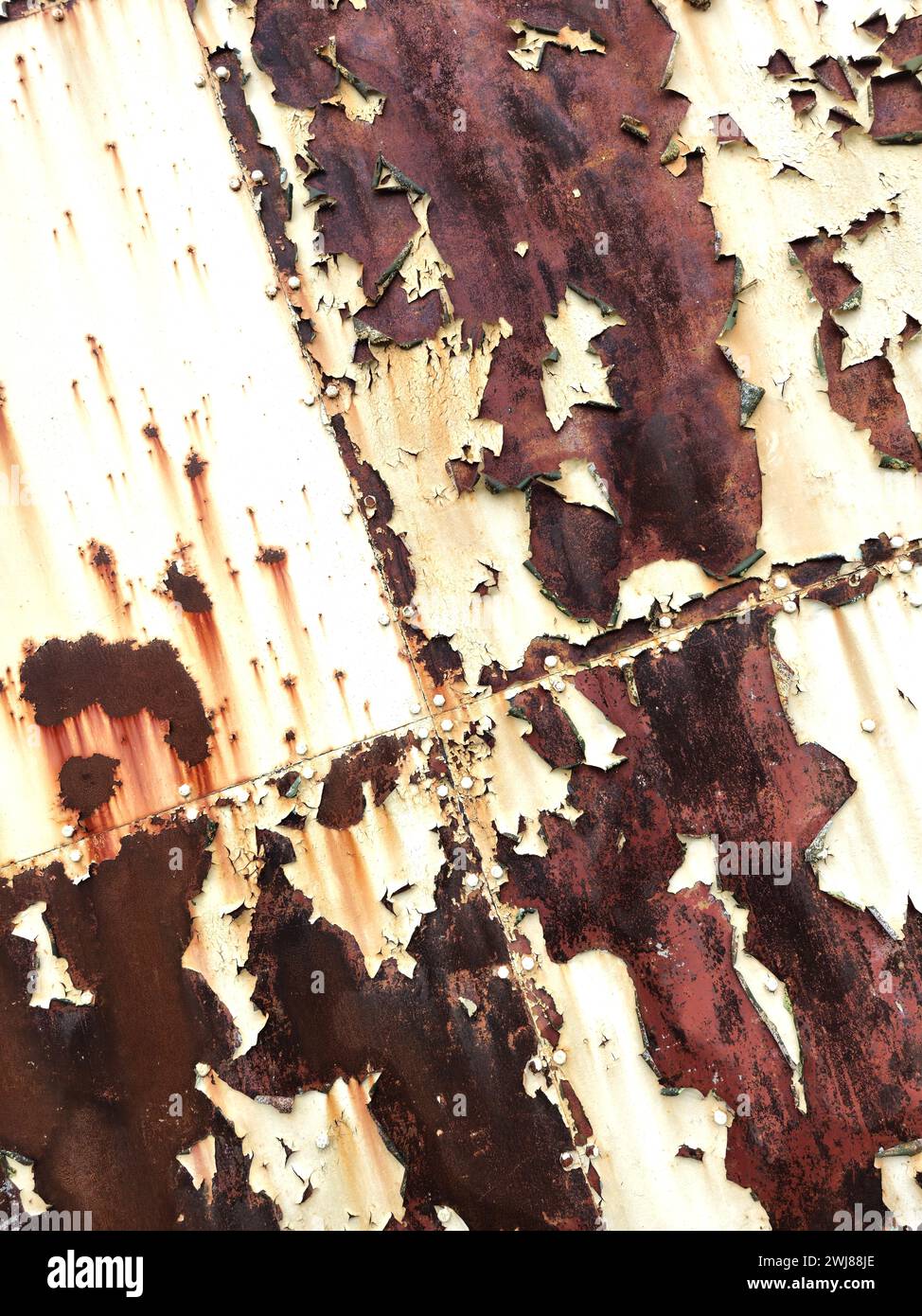 Peeling paint and rust on hangar doors Stock Photo