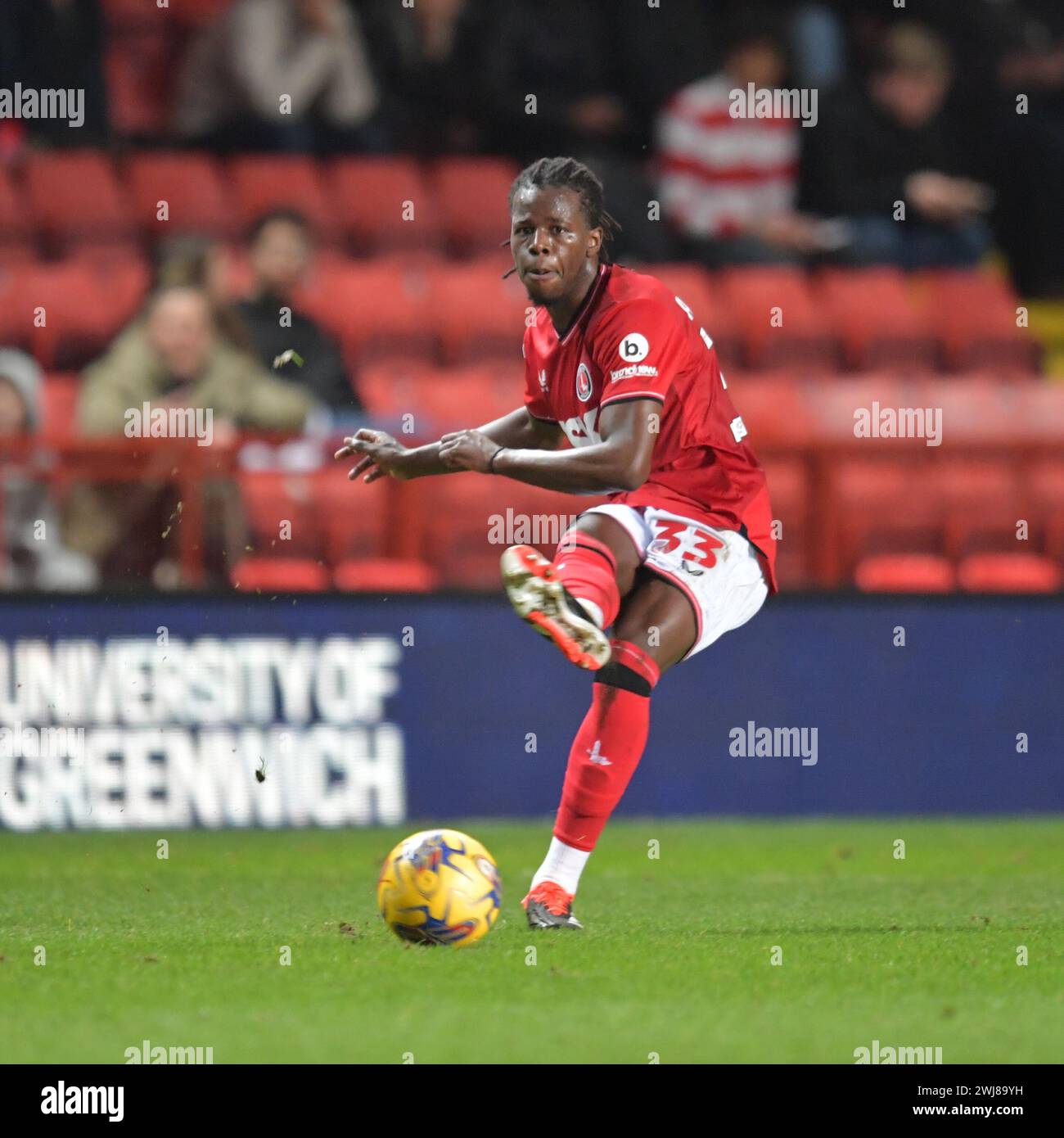 London, England. 13th Feb 2024. Karoy Anderson of Charlton Athletic during the Sky Bet EFL League One fixture between Charlton Athletic and Lincoln City. Kyle Andrews/Alamy Live News Stock Photo