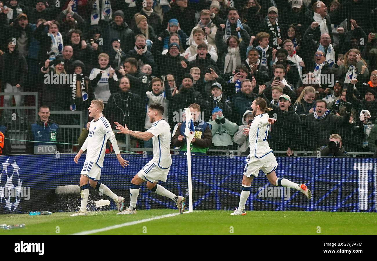 FC Copenhagen's Magnus Mattsson celebrates scoring their side's first goal of the game during the UEFA Champions League round of 16, first leg match at the Parken Stadium, Copenhagen, Denmark. Picture date: Tuesday February 13, 2024. Stock Photo