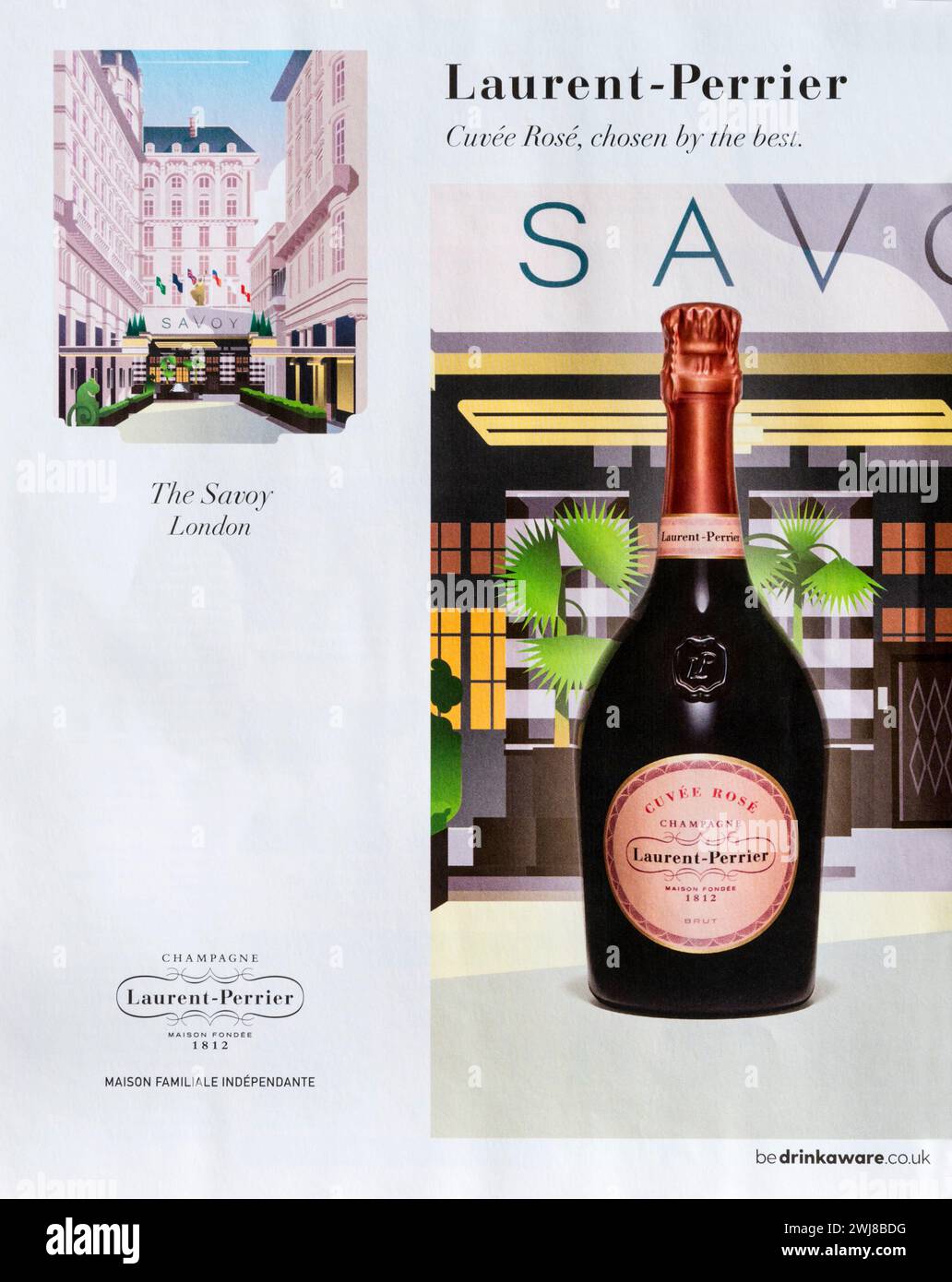 Magazine advertisement for Laurent-Perrier Cuvée Rosé Champagne. Stock Photo