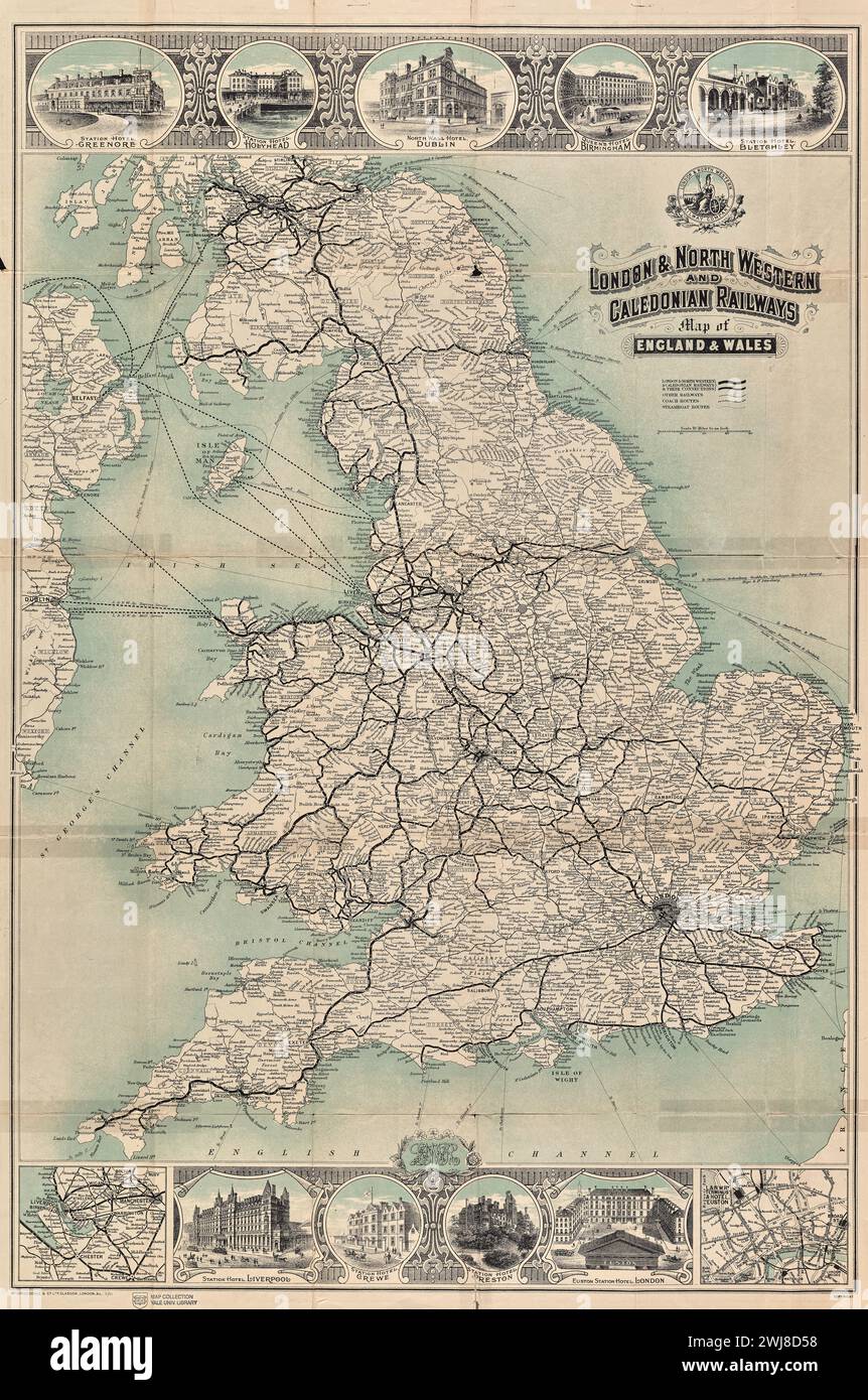 London & North Western and Caledonian Railways map of England & Wales / McCorquodale & Co., 1911 Stock Photo