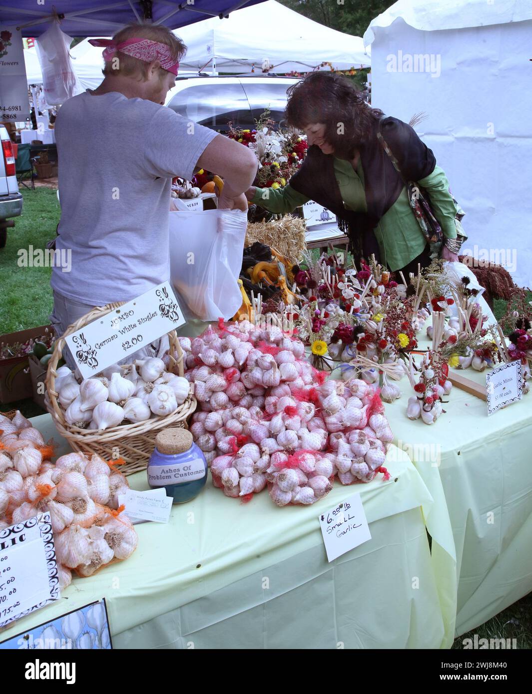 Garlic seller at Hudson Valley Garlic Festival, Saugerties, New York Stock Photo