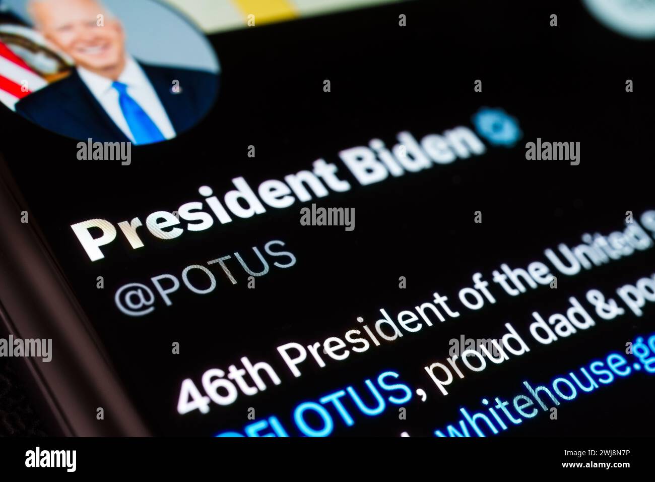 President Biden official X (ex Twitter) page seen on the screen. Stock Photo