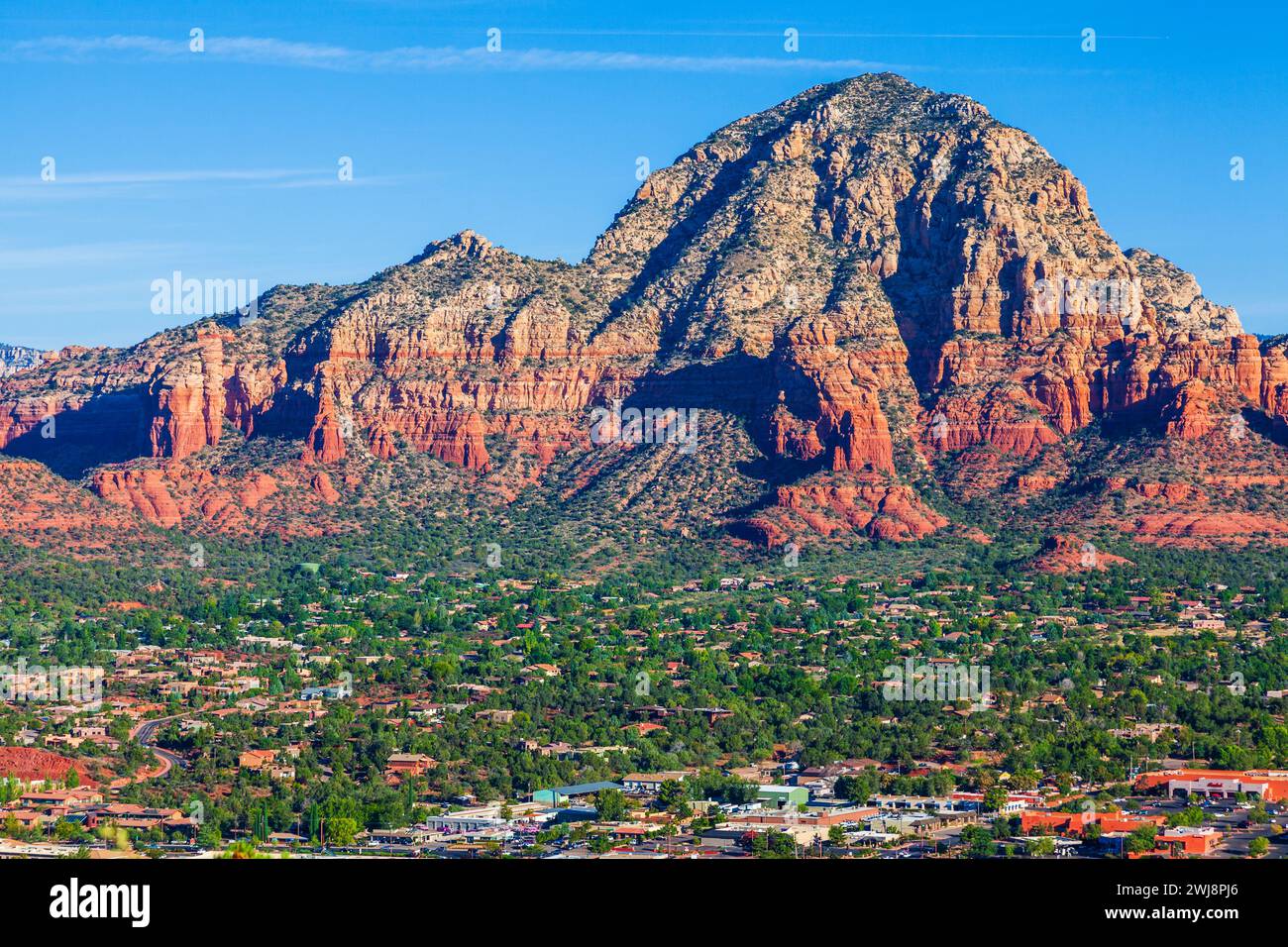 Thunder Mountain (also called Capitol Butte) overlooking the city of Sedona. Stock Photo