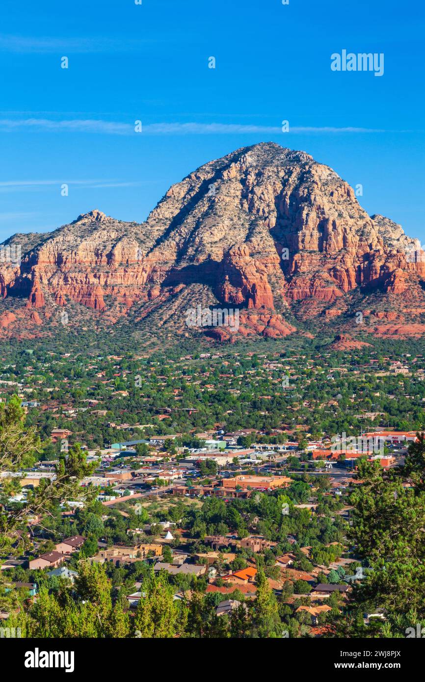 Thunder Mountain (also called Capitol Butte) overlooking the city of Sedona. Stock Photo