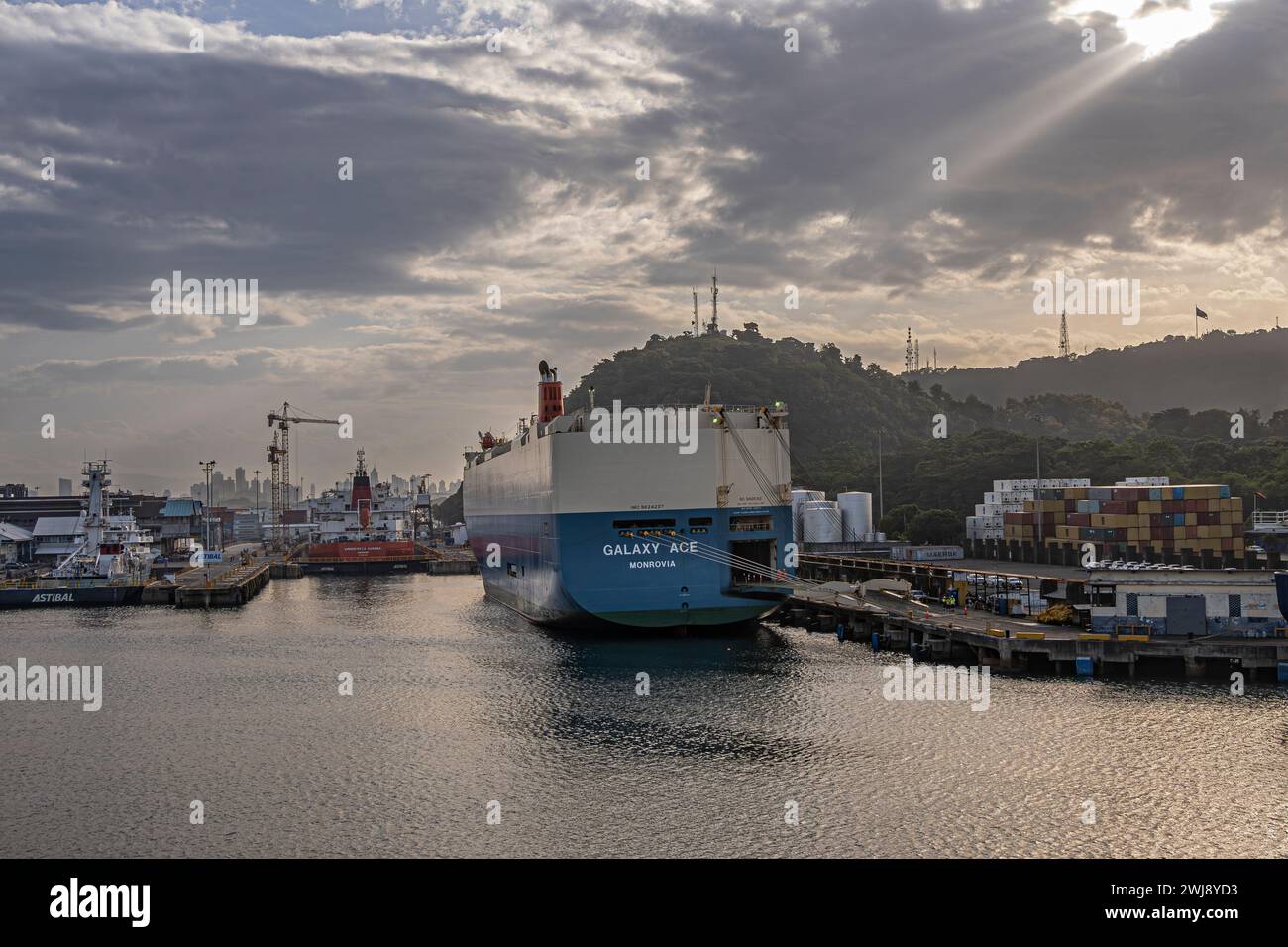 Panama Canal, Panama - July 24, 2023: Stern of Glaxy Ace vehicle ...