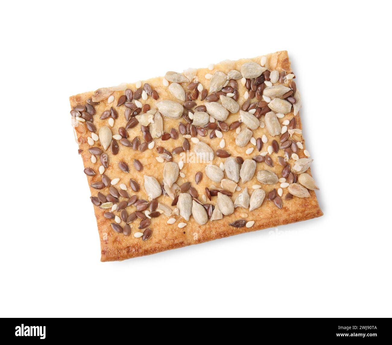 Cereal cracker with flax, sunflower and sesame seeds isolated on white ...